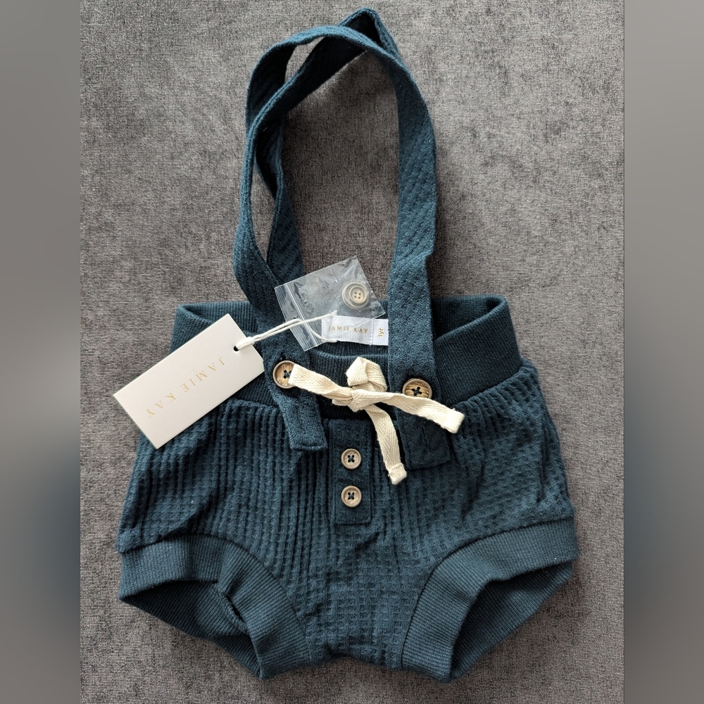 🌼2/$30🌼NEW Jamie Kay Teal Waffle Suspender Shorts 1Y